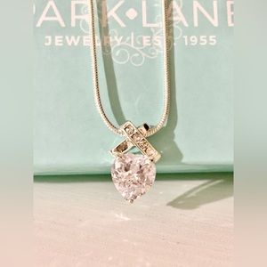 Park Lane Silver Necklace with Clear Gemstone